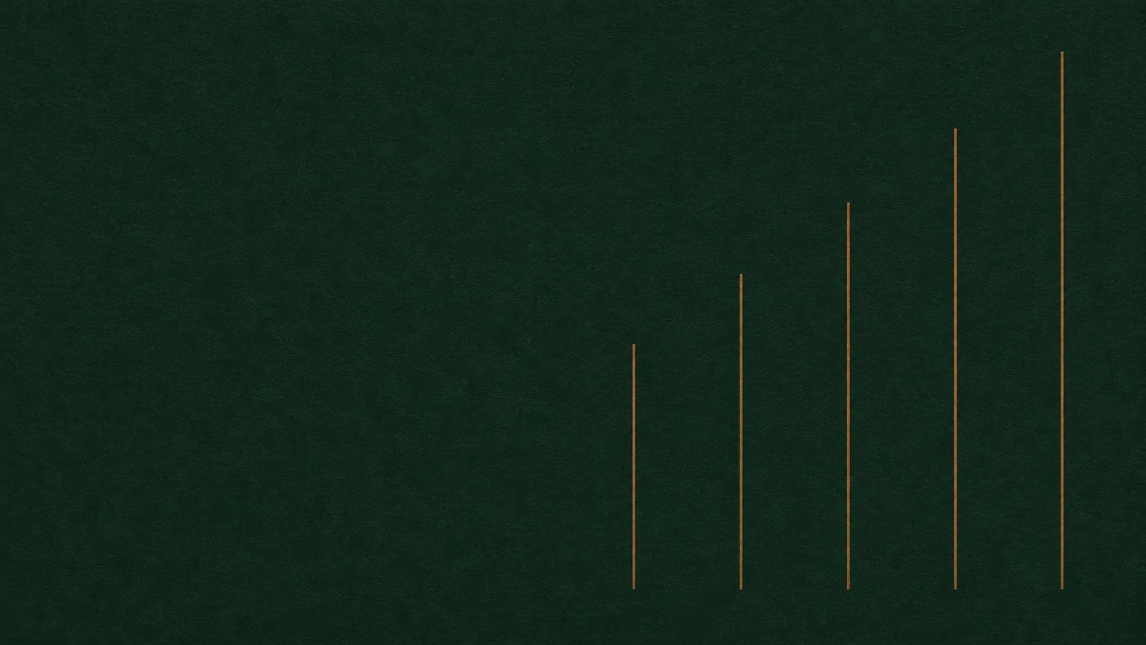 Deep green card panels marked with fine vertical copper rules