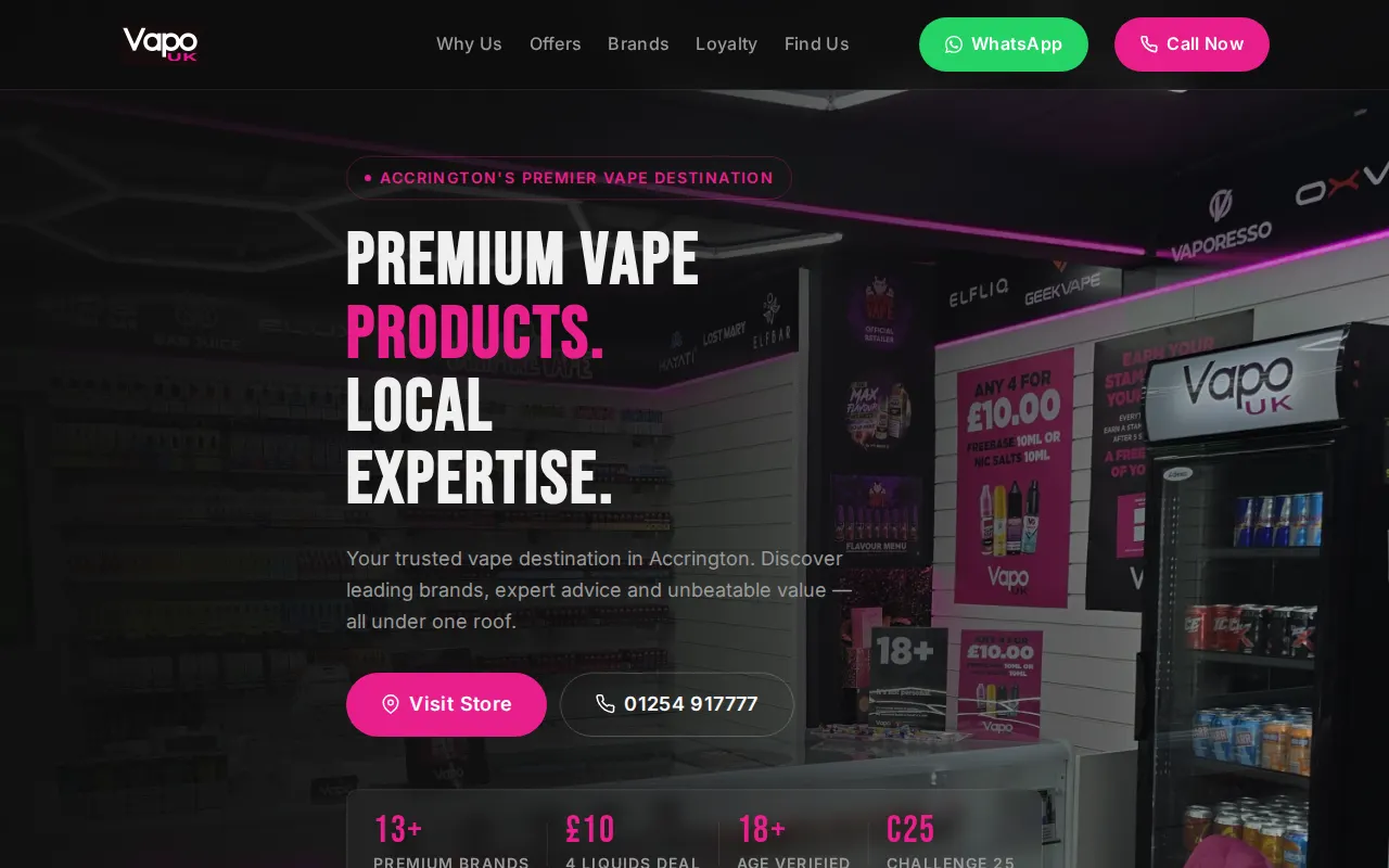 Screenshot of the Vapo UK website